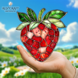 Strawberry Stained Glass Pattern, Berry Suncatcher, Strawberry Stained Glass Pattern, Home Decor Glass, DIY Stained Glass, Wall Art Gift