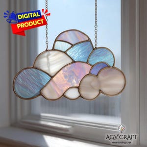 Wolk gebrandschilderd glaspatroon, Cloud Suncatcher, mooie wolk gebrandschilderd glaspatroon, Home Decor glas, DIY glas in lood, kunst aan de muur cadeau