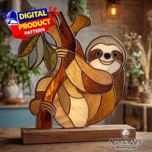 Sloth Stained Glass Pattern, Sloth Suncatcher Pattern, Wildlife Stained Glass Pattern, Home Decor, DIY Stained Glass, Wall Art Gift