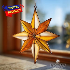 Motif de vitrail attrape-soleil étoile, décoration d'intérieur bricolage (motif PDF), motif de vitrail étoile, décoration d'intérieur, cadeau d'art mural