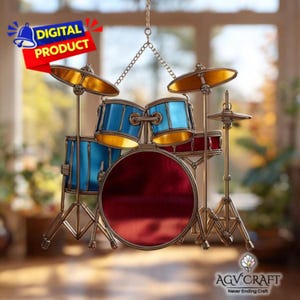 Drum Set Stained Glass Pattern, Drum Set Suncatcher, Elegant Drum Set Stained Glass, Home Decor, Handmade Gift, Wall Art PDF