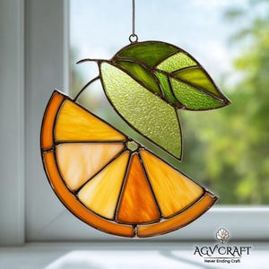 Orange Slice Stained Glass Pattern, Orange Slice Suncatcher, Orange Stained Glass, Home Decor Glass, DIY Stained Glass, Wall Art Gift