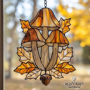 Mushroom Stained Glass Pattern, Whimsical Mushroom Stained Glass, Whimsical Suncatcher, Home Decor Glass, DIY Stained Glass, Wall Art Gift
