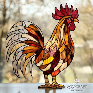 Rooster Stained Glass Pattern, Poultry Stained Glass Pattern, Suncatcher Rooster Pattern, Home Decor Glass, DIY Stained Glass, Wall Decor