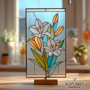 Elegant Lily Stained Glass Pattern, Elegant Lily Suncatcher Panel, Lily Panel Stained Glass, Home Decor, DIY Stained Glass, Wall Art Gift