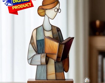 Librarian Suncatcher Stained Glass Pattern, Book Lover Gift (PDF Pattern), Bookish Stained Glass Pattern, Home Decor, Wall Art