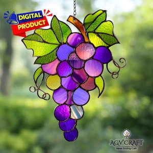 Grapes Stained Glass Pattern, Purple Grapes Suncatcher, Bunch Of Grapes Stained Glass, Home Decor Glass, DIY Stained Glass, Wall Art Gift