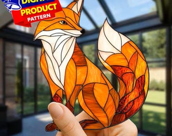Fox Stained Glass Pattern, Fox Suncatcher template, DIY Home Decor (PDF Pattern)
