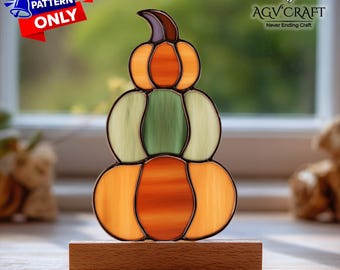 Pumpkins Stack Stained Glass Pattern, Pumpkins Suncatcher Template, Home Decor, DIY Handmade For Gift, Wall Art