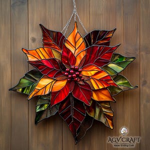Rot Weihnachtsstern Blume Glasmalerei Muster, Weihnachtsstern Blume Suncatcher, Weihnachtsstern Glasmalerei, Wohnkultur, DIY Glasmalerei, Wandkunst