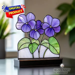 Violet Flower Stained Glass Pattern, DIY Suncatcher (PDF Pattern), Garden Decor Glass, DIY Stained Glass, Wall Art