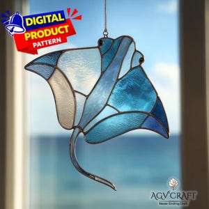 Patrón de vitral con raya, atrapasol con raya, vitral con raya oceánica, decoración de vidrio para el hogar, vitral DIY, regalo de arte mural