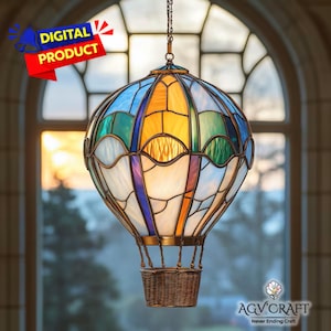 Hot Air Balloon Stained Glass Pattern, Air Balloon Suncatcher, Balloon Stained Glass, Home Decor Glass, Handmade Stained Glass, Wall Art