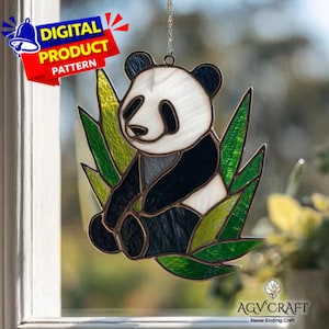 Patrón de atrapasol de vitral de panda bebé, decoración casera DIY (patrón PDF)