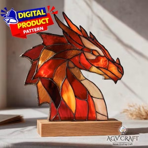 Dragon Head Stained Glass Pattern, Dragon Face Suncatcher, Red Dragon Stained Glass, Home Decor Glass, DIY Stained Glass, Wall Art Gift