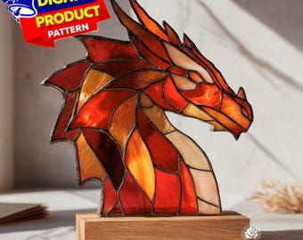 ドラゴンヘッドステンドグラスパターン、ドラゴンフェイスサンキャッチャー、レッドドラゴンステンドグラス、ホームデコレーションガラス、DIYステンドグラス、ウォールアートギフト