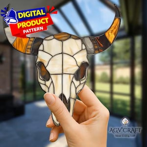 Motivo a teschio di mucca in vetro colorato, acchiappasole fai da te per la decorazione della casa (modello PDF)