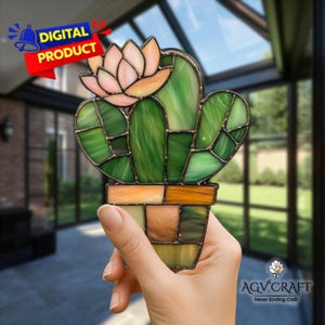 Cactus gebrandschilderd glaspatroon, succulent gebrandschilderd glaspatroon, Cactus Suncatcher, Home Decor glas, DIY glas in lood, kunst aan de muur cadeau