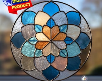 Mandala cirkel glas in lood patroon, mandala suncatcher, mandala gebrandschilderd glas, interieur glas, handgemaakt glas in lood, kunst aan de muur cadeau