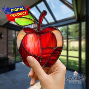 Apple Stained Glass Pattern, Red Apple Suncatcher, Fruit Stained Glass Pattern, Home Decor Glass, DIY Stained Glass, Wall Art Gift