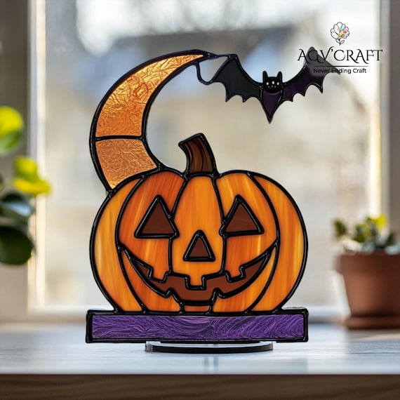 ハロウィンかぼちゃステンドグラス模様、ハロウィンサンキャッチャー
