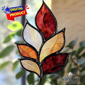 Elegant Leaf Stained Glass Pattern, Leaf Suncatcher, Leaves Stained Glass Pattern, Home Decor Glass, DIY Stained Glass, Wall Art Gift
