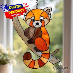 Red Panda Stained Glass Pattern, Red Panda Suncatcher Template, Home Decor, Stained Glass Design Template, Wall Art Gift