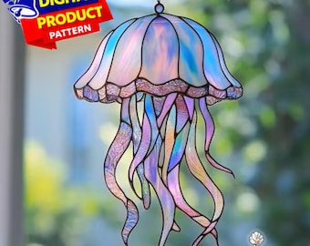 Jellyfish Suncatcher Stained Glass Pattern, DIY Home Decor (PDF Pattern)