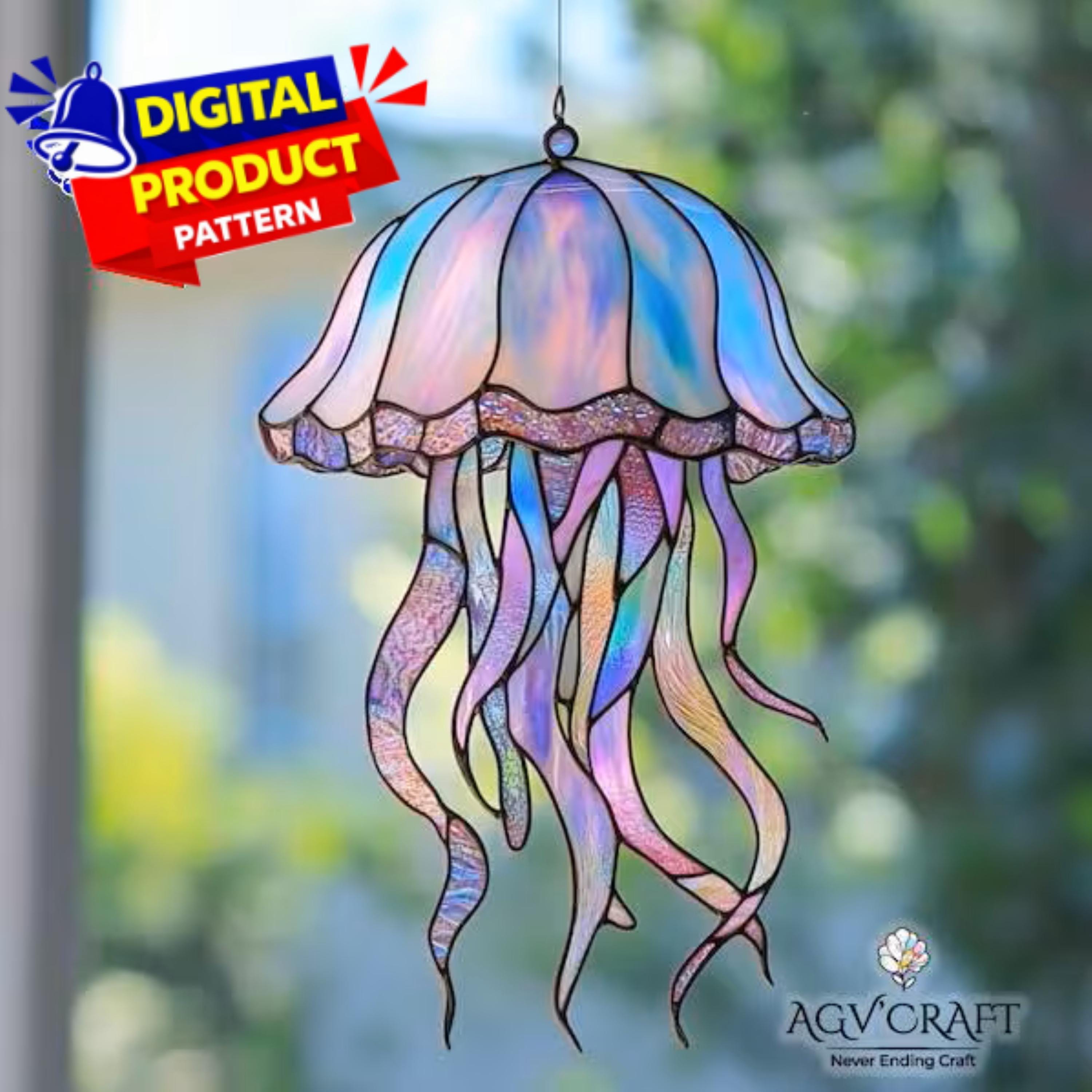 クラゲのサンキャッチャーステンドグラスのパターン、DIYホーム