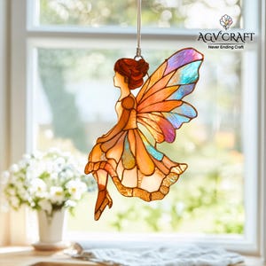 Fairy Girl Stained Glass Pattern, Fairy Suncatcher, Fairy Wings Stained Glass Pattern, Home Decor Glass, DIY Stained Glass, Wall Art Gift