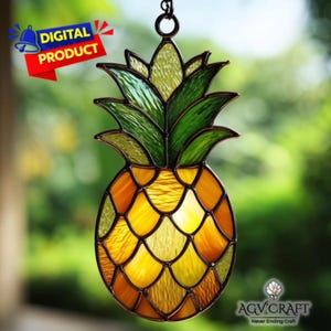 Pineapple Stained Glass Pattern, Pineapple Suncatcher, Tropical Fruit Stained Glass, Tropical Decor, Handmade Stained Glass, Wall Art Gift