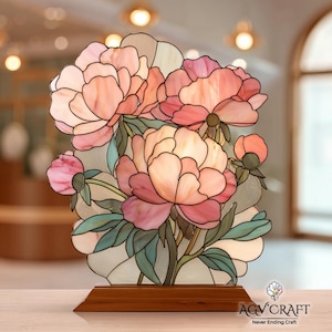 Pink Peonies Stained Glass Pattern, Peony Suncatcher, Magnolia Stained Glass Pattern, Home Decor Glass, DIY Stained Glass, Wall Art Gift