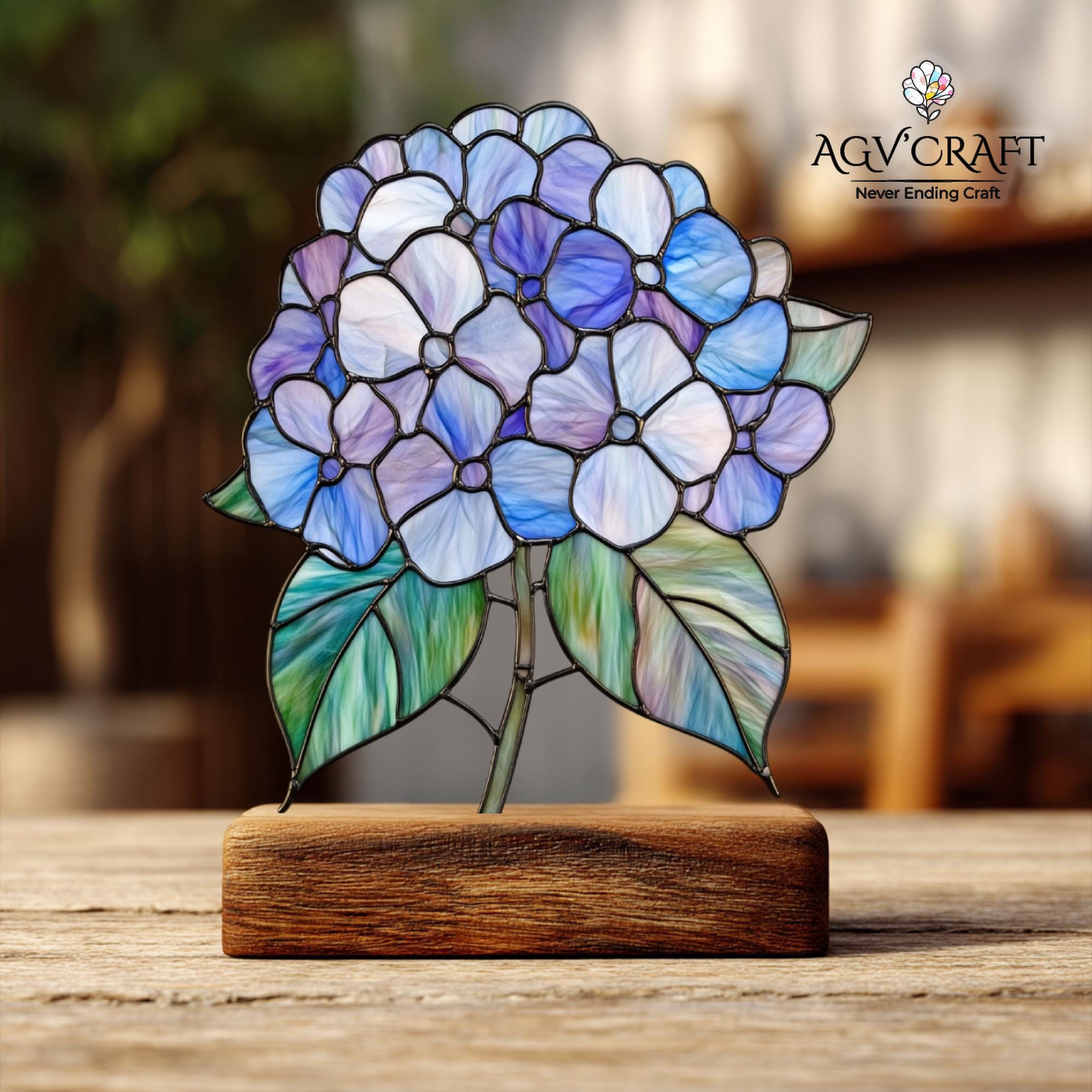 Hydrangea Stained Glass Pattern, Flower Gifts Stained Glass