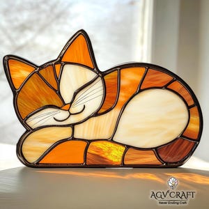 Sleeping Cat Stained Glass Pattern, Cat Suncatcher, Pet Stained Glass Pattern, Home Decor Glass, DIY Stained Glass, Wall Art Gift