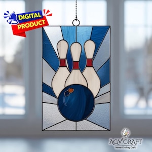 Bowling Stained Glass Suncatcher Pattern (PDF Pattern), Bowling Ball Stained Glass, Home Decor, Handmade Stained Glass, Wall Art Gift