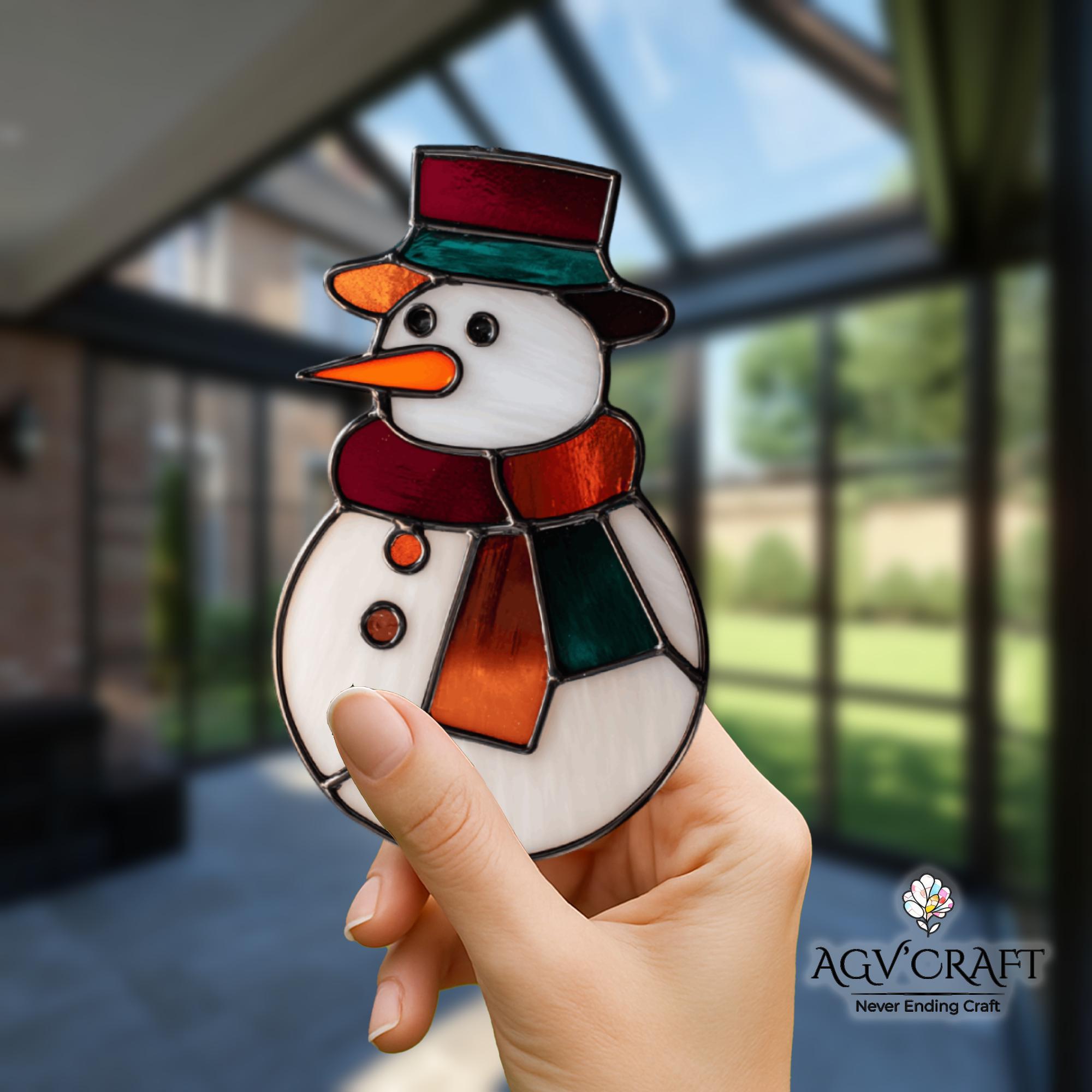 雪だるまステンドグラス模様、雪だるまサンキャッチャー、かわいい