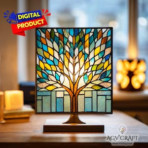 Tree Of Life Stained Glass Pattern, Tree Of Life Suncatcher, Tree Stained Glass Panel, Home Decor, DIY Stained Glass PDF, Wall Art