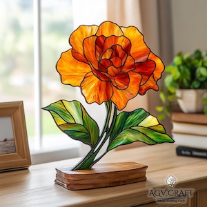 Marigold Flower Stained Glass Pattern, Birth Flower Stained Glass Pattern, Marigold Suncatcher, Home Decor Glass, DIY Stained Glass,Wall Art