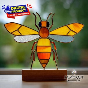Motivo a vetrata con calabrone, modello per acchiappasole, decorazione murale (download digitale)