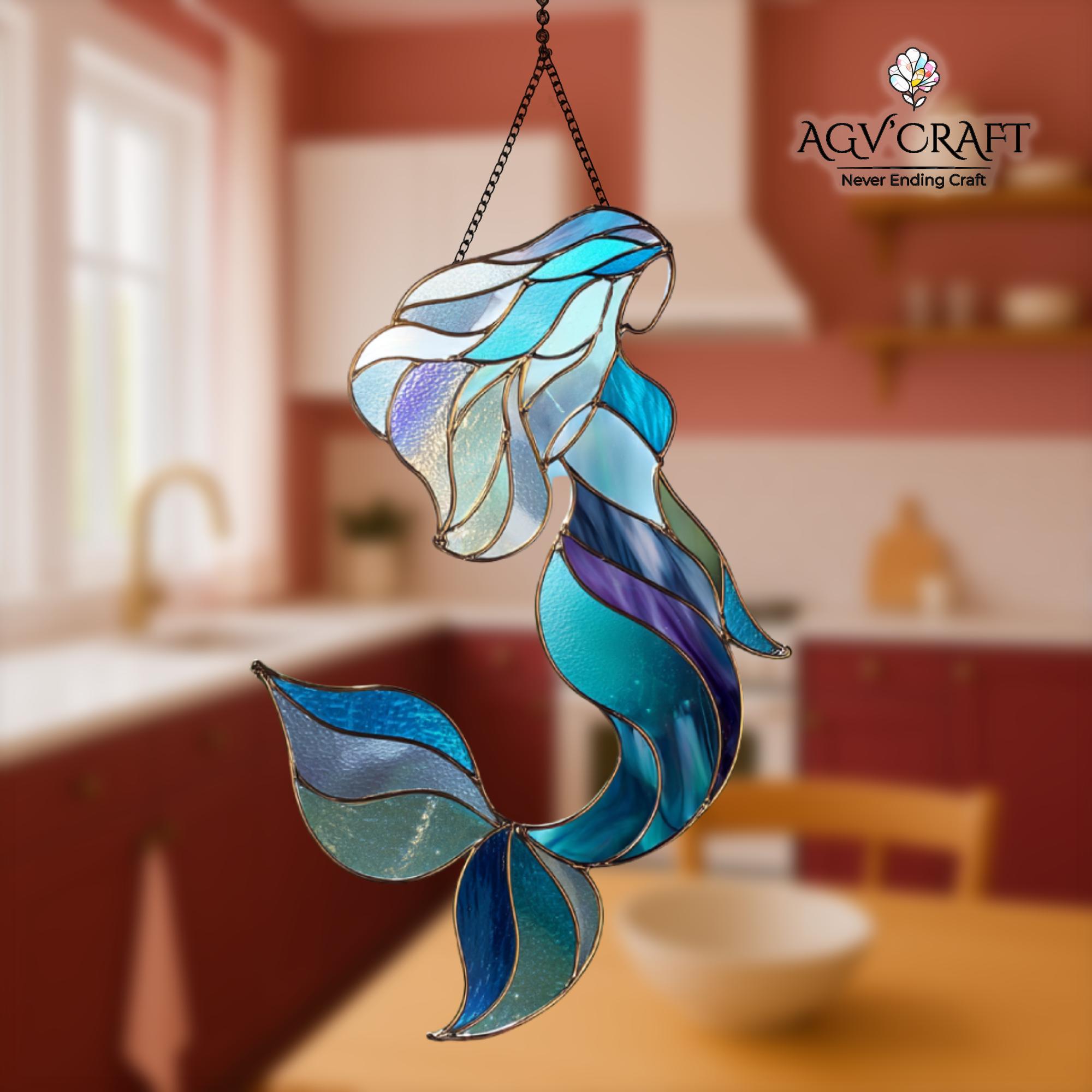 Mermaid Stained Glass Pattern, Mermaid Suncatcher, Under the Sea ...