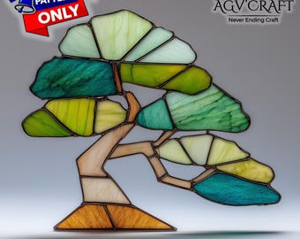 Bonsai Stained Glass Pattern, Bonsai Suncatcher, Japanese Plant Stained Glass, Stained Glass Pattern, Crafting Gift, DIY Handmade