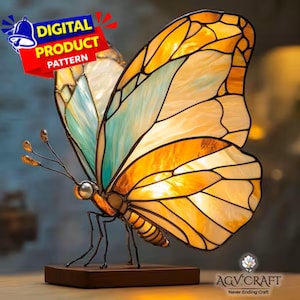 Patrón de vitral con mariposa y polilla lunar, atrapasol, decoración de vidrio para el hogar, vitral DIY, regalo de arte de pared