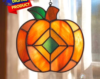 Kürbis-Buntglasmuster, Herbst-Kürbis-Sonnenfänger, Herbst-Kürbis-Buntglas, Wohnkultur-Glas, DIY-Buntglas, Wand-Kunst-Geschenk
