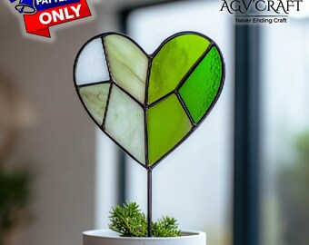 Patrón de estacas para plantas con vitrales en forma de corazón, atrapasol con forma de corazón, vitral con forma de corazón, regalo artesanal, bricolaje hecho a mano