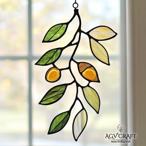 Olive Branch Stained Glass Pattern, Olive Leaf Suncatcher, Olive Tree Stained Glass, Home Decor Glass, DIY Stained Glass, Wall Art Gift