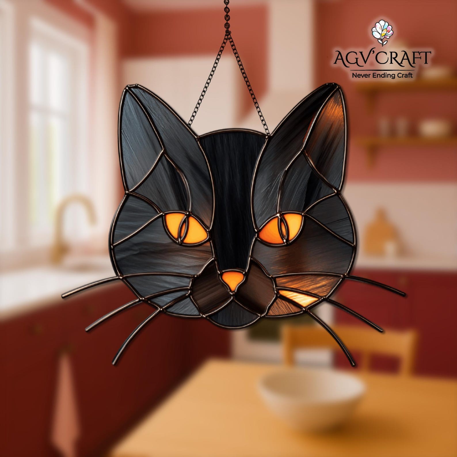 Black Cat Face Stained Glass Pattern, Halloween Suncatcher (PDF Pattern ...