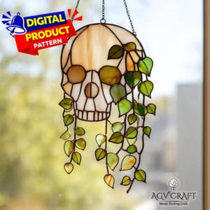 Jardinière suspendue motif vitrail, attrape-soleil plante tête de mort, vitrail plante tête de mort, décoration d'intérieur, vitrail bricolage, cadeau d'art mural