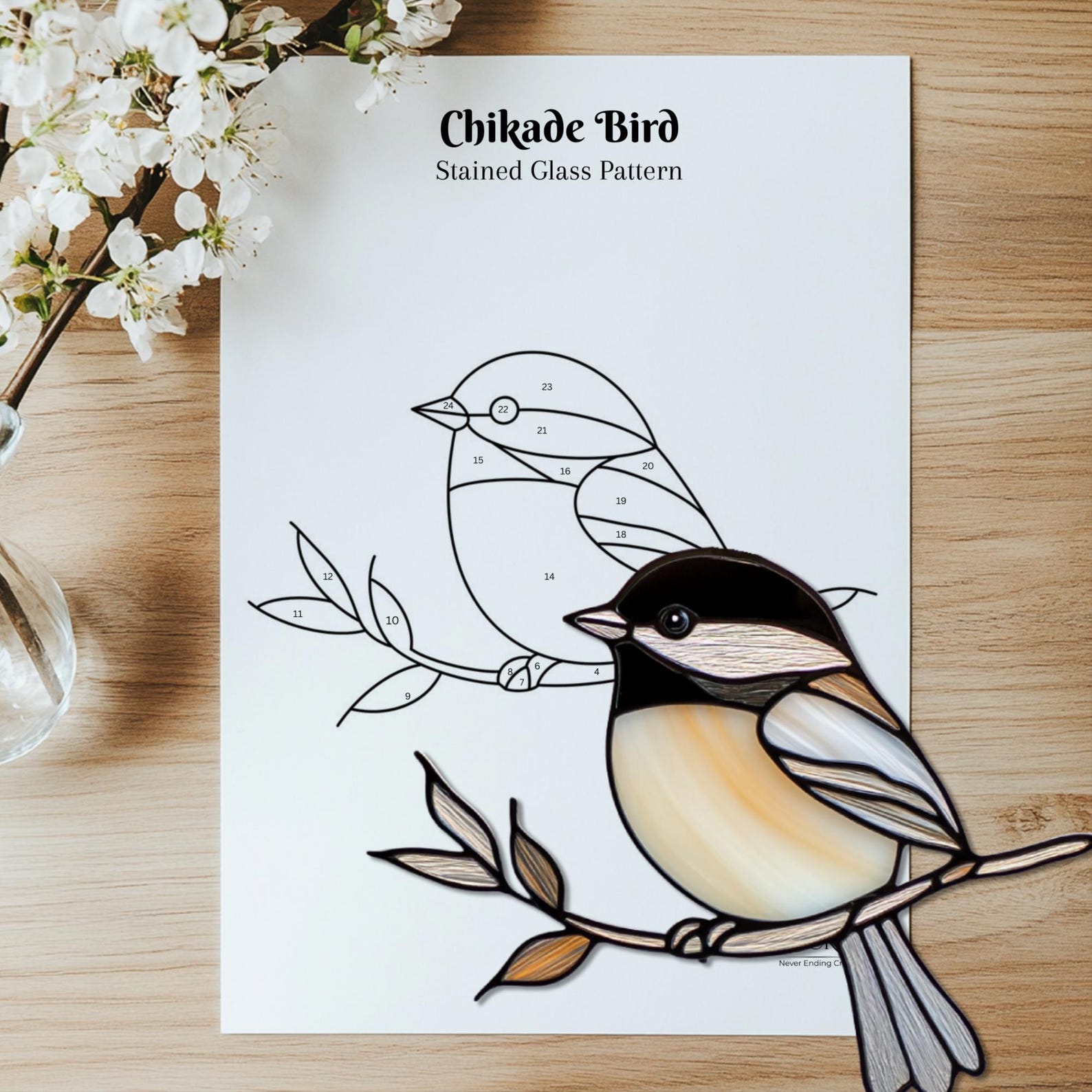 Chickadee Stained Glass Pattern, Bird Stained Glass Pattern, Bird ...