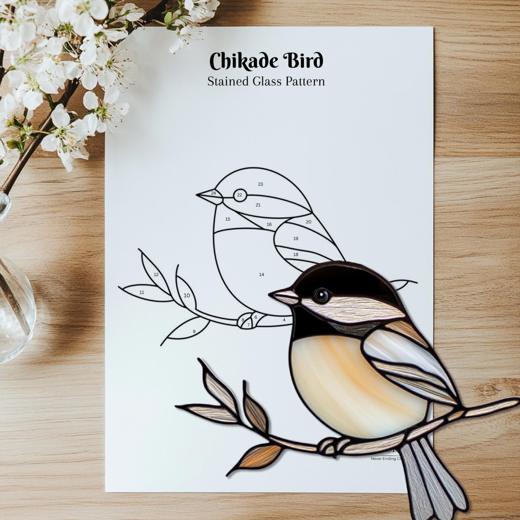 Chickadee Stained Glass Pattern, Bird Stained Glass Pattern, Bird ...