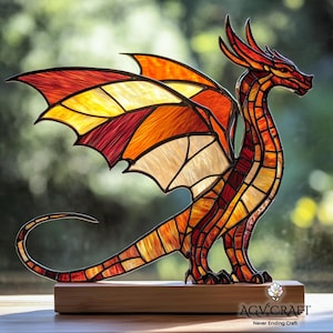 Dragon Stained Glass Pattern, Stained Glass Pattern, Suncatcher Dragon Pattern, Home Decoration Glass, DIY Stained Glass, Wall Decor Gift